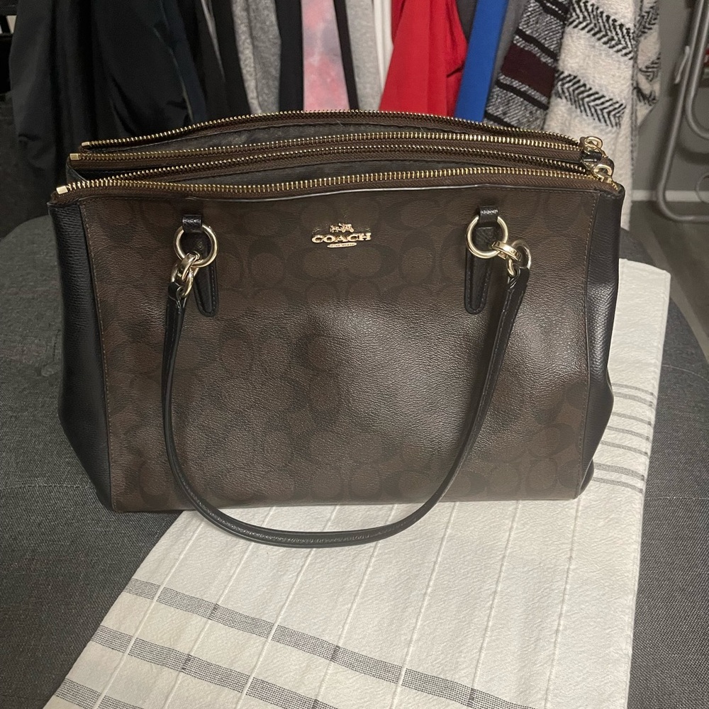 Brown leather coach purse